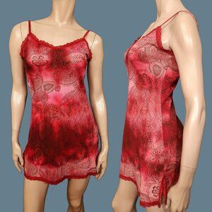 Y2K Mesh Slip Dress Size M Boho Fairy Grunge Paisley Lace Trim Mini Lingerie